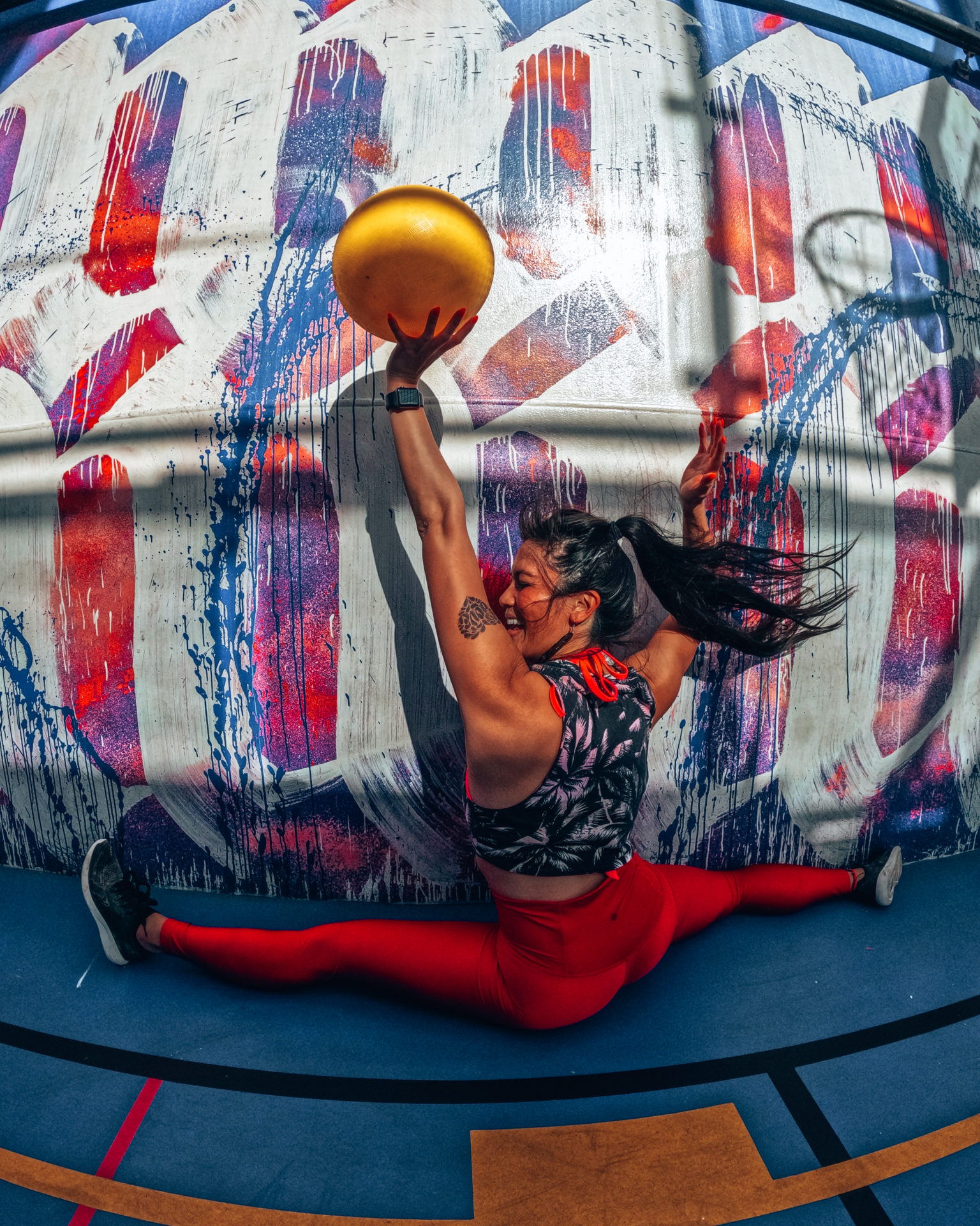 Christine Lozada playing dodgeball on Virgin Voyages