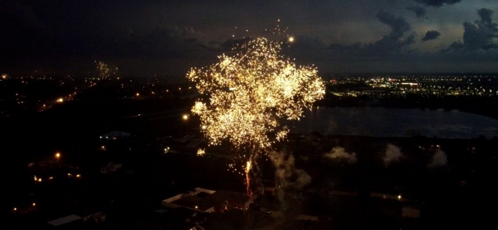 Drone photo of a fireworks show