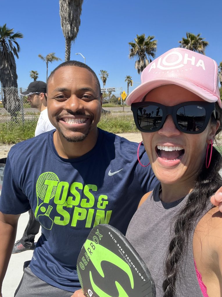 Chris Clark of Toss and Spin and Christine Lozada at Shake Shack Pickleball Club event in San Diego