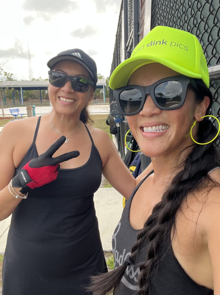 Christine Lozada and Michel Mejia at Winterlakes Park playing pickleball