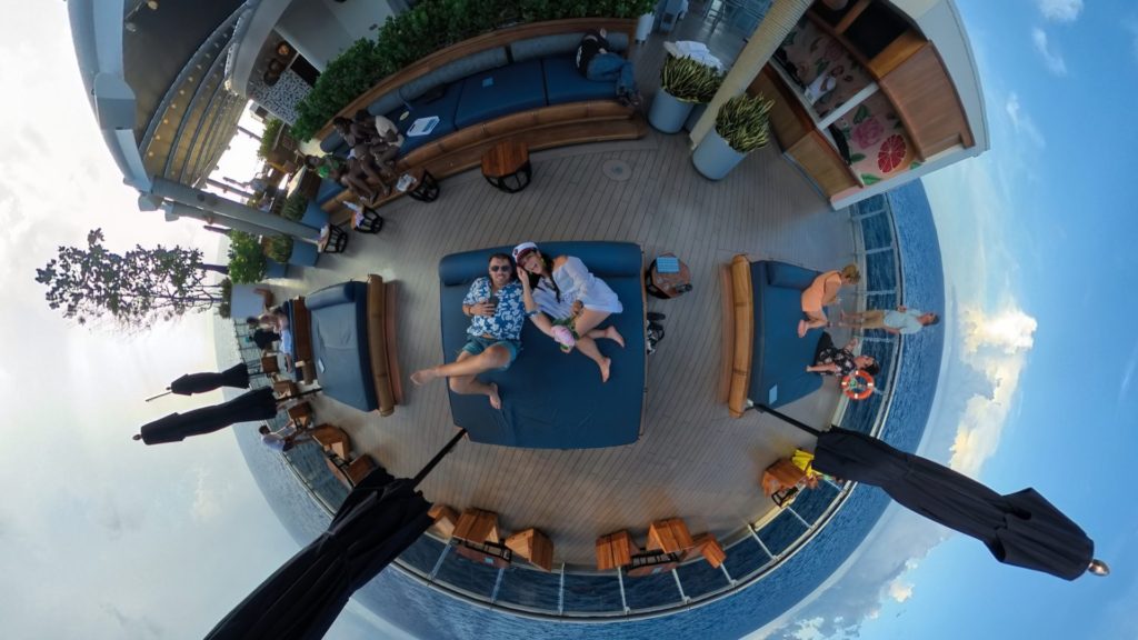 Day beds at The Dock House on Virgin Voyages Scarlet Lady