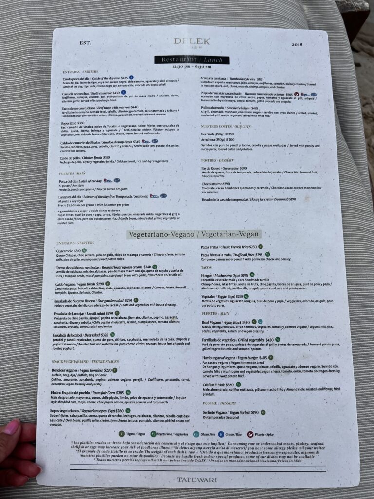 Delek Tulum Menu