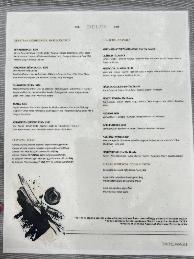 Delek Tulum Menu