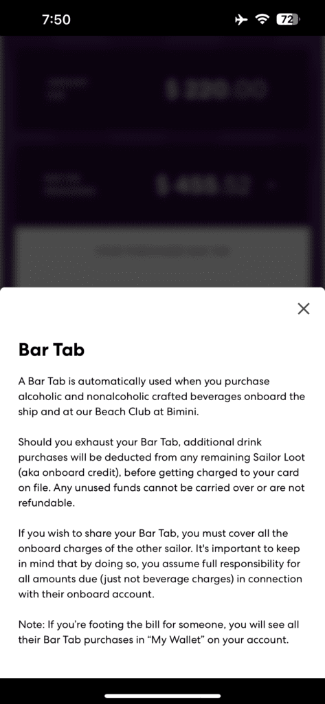 Virgin Voyages Bar Tab